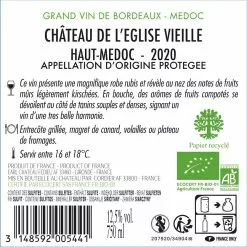 Offres ⭐ Château de l'Eglise Vieille BIO, 2020 - Haut-Médoc AOP - Rouge - 75 cl ✔️ -Vins Rouges Soldes 3148592005441 2