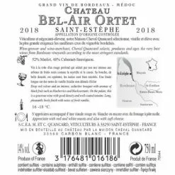Coupon ⌛ Château Bel-Air Ortet, 2018 - Saint-Estèphe A.O.C. - Rouge - 75 cl 😉 -Vins Rouges Soldes 3176481016186 2