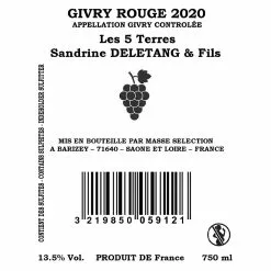 Vente flash 🔔 Sandrine Deletang & Fils Les Cinq Terres, 2020 - Givry AOP - Rouge - 75 cl 😉 -Vins Rouges Soldes 3219850059121 2