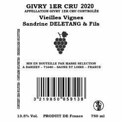 Nouveau 🛒 Sandrine Deletang & Fils Vieilles Vignes, 2020 - Givry 1er Cru AOP - Rouge - 75 cl ⌛ -Vins Rouges Soldes 3219850059138 2