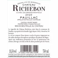 Tout neuf 🧨 Château Richebon Les Grands Monteils, 2020 - Pauillac AOP - Rouge - 75 cl 🥰 -Vins Rouges Soldes 3292145067209 2