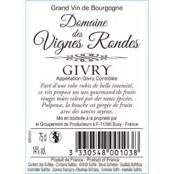 De gros ⭐ Domaine des Vignes Rondes, 2019 - Givry AOP - Rouge - 75 cl 🤩 -Vins Rouges Soldes 3330548001038 2