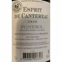 Remise 😍 Esprit De Cantereau, 2020 - Pomerol AOP - Rouge - 75 cl ✨ -Vins Rouges Soldes 3339002000327 2