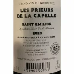 Meilleure vente 🌟 Les Prieurs De La Capelle, 2020 - Saint-Emilion AOP - Rouge - 75 cl 🧨 -Vins Rouges Soldes 3339002000778 2
