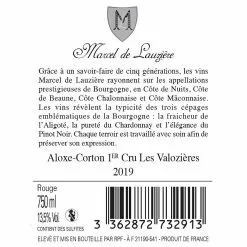 Meilleure vente ✔️ Marcel de Lauzière Les Valozières, 2019 - Aloxe Corton AOP - Rouge - 75 cl ⭐ -Vins Rouges Soldes 3362872732913 2