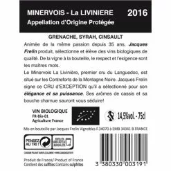 Sortie 🛒 Jacques Frelin La Livinière BIO, 2016 - Minervois AOP - Rouge - 75 cl 🎉 -Vins Rouges Soldes 3380330003191 2