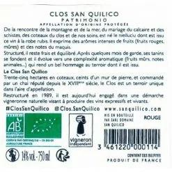 De gros 🔔 Clos San Quilico BIO, 2019 - Patrimonio AOP - Rouge - 75 cl 🧨 -Vins Rouges Soldes 3461220000114 2