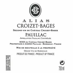 Offres ✨ "Alias" Croizet-Bages, 2020 - Pauillac AOP - Rouge - 75 cl ⭐ 6 Offres ✨ "Alias" Croizet-Bages, 2020 - Pauillac AOP - Rouge - 75 cl ⭐ -Vins Rouges Soldes 3495230320122 2