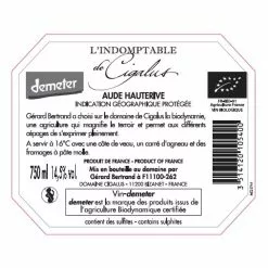Coupon 🌟 L'Indomptable de Cigalus BIO, 2020 - Aude Hauterive IGP - Rouge - 75 cl 🎉 -Vins Rouges Soldes 3514120105400 2