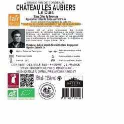 Remise ✨ Château Les Aubiers BIO, 2021 - Blaye Côtes de Bordeaux AOP - Rouge - 75 cl 👏 -Vins Rouges Soldes 3571960010196 2