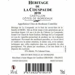 Le moins cher ✔️ Héritage de la Couspaude, 2019 - Castillon Côtes de Bordeaux AOP - Rouge - 75 cl 😉 -Vins Rouges Soldes 3573422519315 2