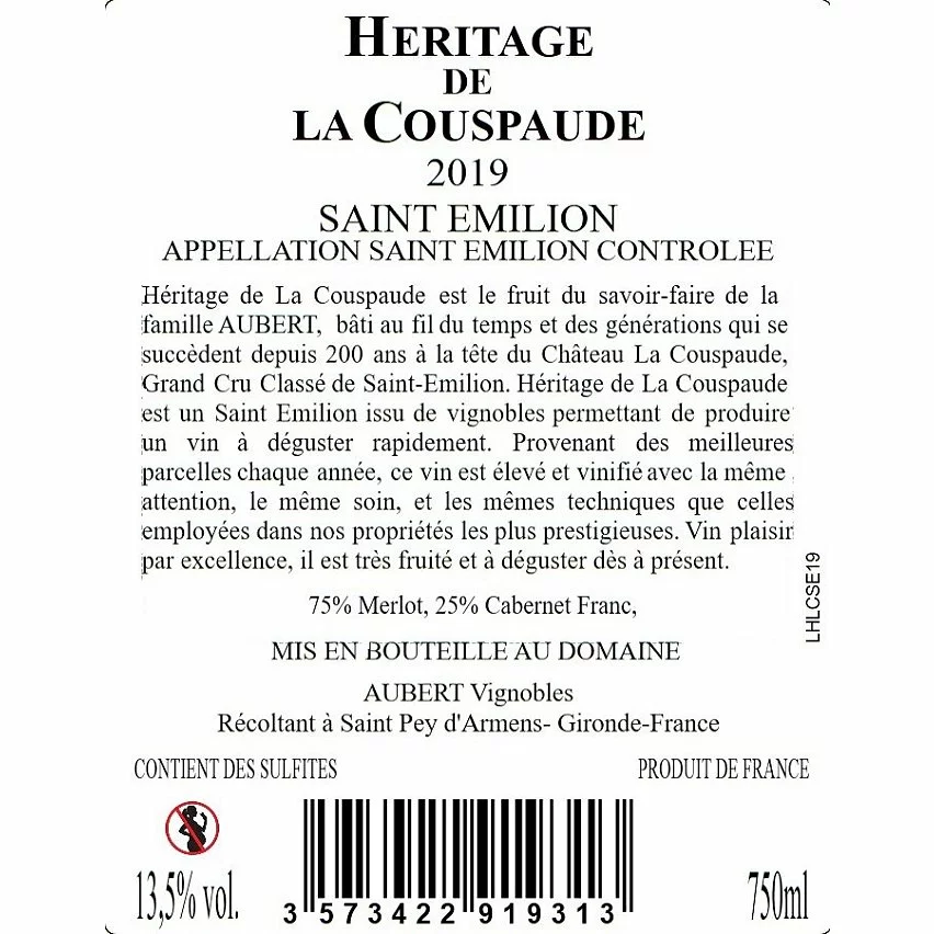 Top 10 😉 Héritage de la Couspaude, 2019 - Saint-Emilion AOP - Rouge - 75 cl ✨ 4 Top 10 😉 Héritage de la Couspaude, 2019 - Saint-Emilion AOP - Rouge - 75 cl ✨ – Image 2