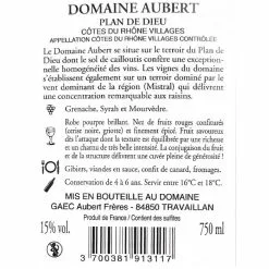 Sortie 🧨 Domaine Aubert, 2020 - Côtes du Rhône Villages Plan de Dieu AOP - Rouge - 75 cl ✔️ -Vins Rouges Soldes 3700381913117 2