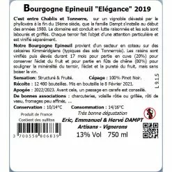 Grosses soldes 🎉 Vignoble Dampt Élégance, 2019 - Bourgogne Épineuil AOP - Rouge - 75 cl ✔️ -Vins Rouges Soldes 3700558806839 2