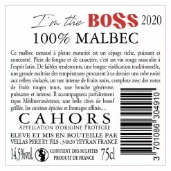 Top 10 ❤️ Vignoble Vellas I'm the Boss, 2020 - Cahors AOP - Rouge - 75 cl 🔔 -Vins Rouges Soldes 3701086304910 3