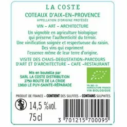 Bon marché ⭐ La Coste Le Rouge BIO, 2019 - Coteaux d'Aix en Provence AOP - Rouge - 75 cl ✨ -Vins Rouges Soldes 3701215700095 2