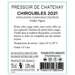 Top 10 🌟 Arnaud Aucoeur Pressoir de Chatenay, 2021 - Chiroubles AOP - Rouge - 75 cl ✨ -Vins Rouges Soldes 3760014280542 2