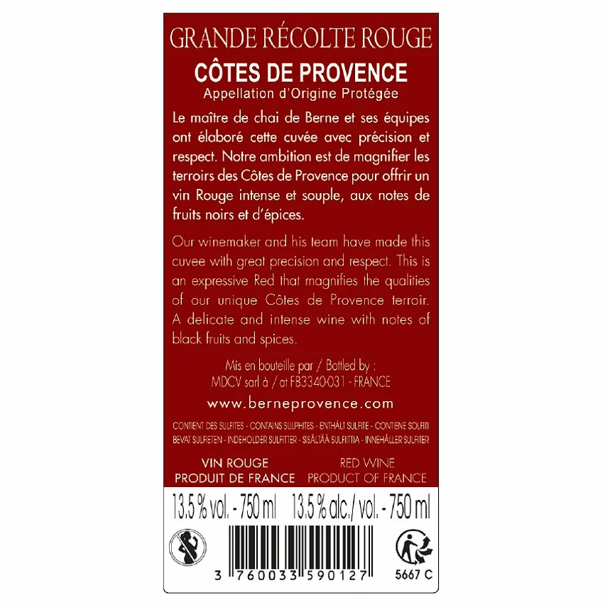 Nouveau 💯 Berne Grande Récolte, 2018 - Côtes de Provence AOP - Rouge - 75 cl ✔️ 4 Nouveau 💯 Berne Grande Récolte, 2018 - Côtes de Provence AOP - Rouge - 75 cl ✔️ – Image 2