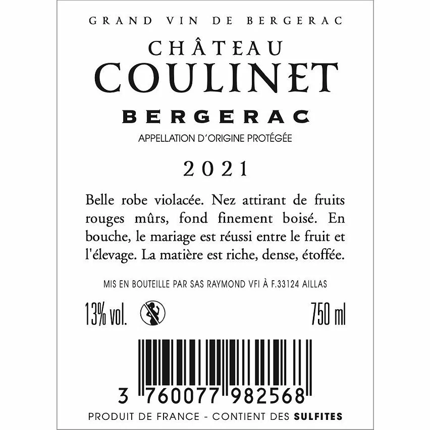 De gros 🛒 Château Coulinet, 2021 - Bergerac AOP - Rouge - 75 cl 👏 4 De gros 🛒 Château Coulinet, 2021 - Bergerac AOP - Rouge - 75 cl 👏 – Image 2