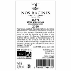 De gros ⌛ Famille Raymond Nos Racines BIO, 2020 - Côtes de Blaye AOP - Rouge - 75 cl ⭐ -Vins Rouges Soldes 3760077984272 2