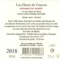 Meilleur prix 🎁 Les Hauts de Coyeux, 2018 - Beaumes-de-Venise AOP - Rouge - 75 cl ✨ -Vins Rouges Soldes 3760164049075 2