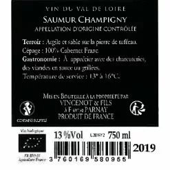 Nouveau 😍 Domaine Vincenot & Fils 2019 BIO, 2019 - Saumur-Champigny AOP - Rouge - 75 cl ✨ -Vins Rouges Soldes 3760169580955 2