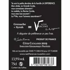 De gros 🥰 La P'tite Racine Par la Différence, 2019 - Côte Catalanes IGP - Rouge - 75 cl 😍 -Vins Rouges Soldes 3760185981637 2