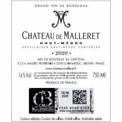Acheter ❤️ Château de Malleret, 2020 - Haut-Médoc AOP - Rouge - 75 cl 😍 -Vins Rouges Soldes 3760207010116 2