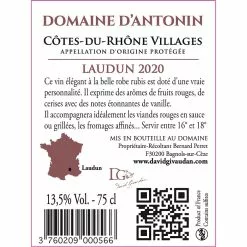 Bon marché 🎁 Domaine d'Antonin , 2020 - Côtes du Rhône Villages Laudun AOP - Rouge - 75 cl 🔔 -Vins Rouges Soldes 3760209000566 3