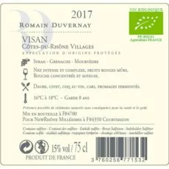 Bon marché ⭐ Romain Duvernay BIO, 2017 - Côtes du Rhône Villages Visan AOP - Rouge - 75 cl ✨ -Vins Rouges Soldes 3760256771532 2