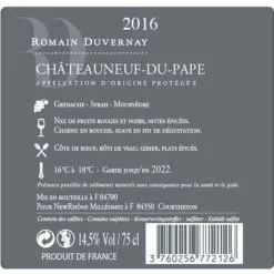 Coupon 🎉 Romain Duvernay, 2016 - Châteauneuf-du-Pape AOP - Rouge - 75 cl ✨ -Vins Rouges Soldes 3760256772126 2