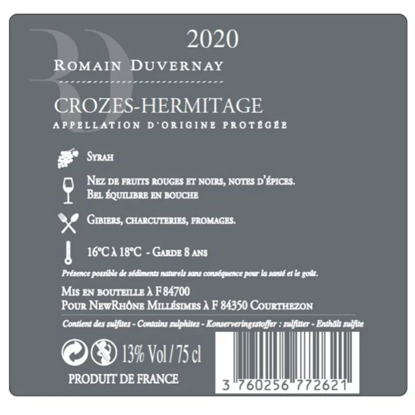 Remise 🌟 Romain Duvernay, 2020 - Crozes-Hermitage AOP - Rouge - 75 cl ✨ 4 Remise 🌟 Romain Duvernay, 2020 - Crozes-Hermitage AOP - Rouge - 75 cl ✨ – Image 2