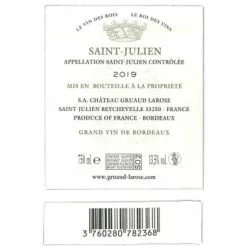 Vente flash 🤩 Sarget de Gruaud Larose, 2019 - Saint-Julien AOP - Rouge - 75 cl 🔔 -Vins Rouges Soldes 3760280782368 2