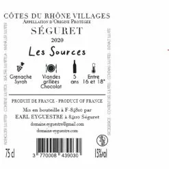 Le moins cher 👏 Domaine Eyguestre Les Sources, 2020 - Côtes du Rhône Villages Séguret AOP - Rouge - 75 cl 🎁 -Vins Rouges Soldes 3770008439030 2